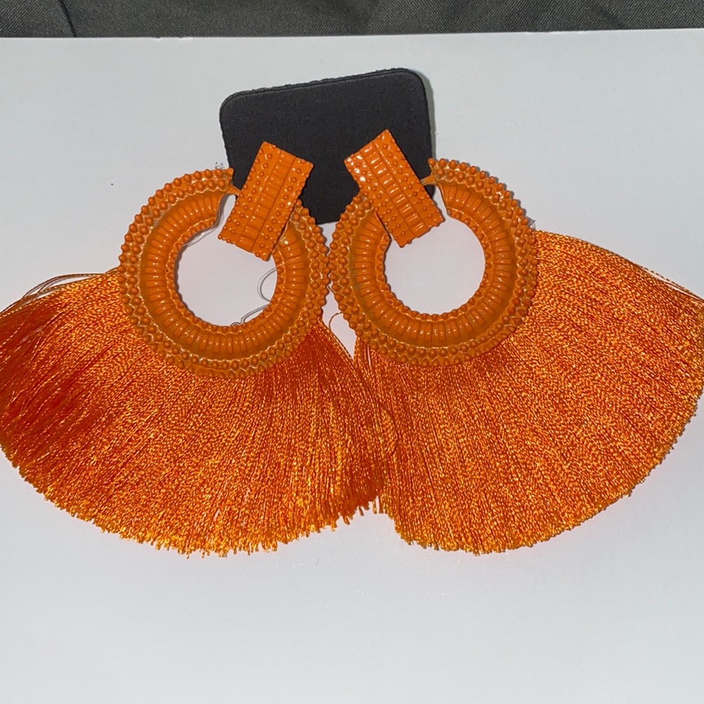 New! Orange fringe earrings